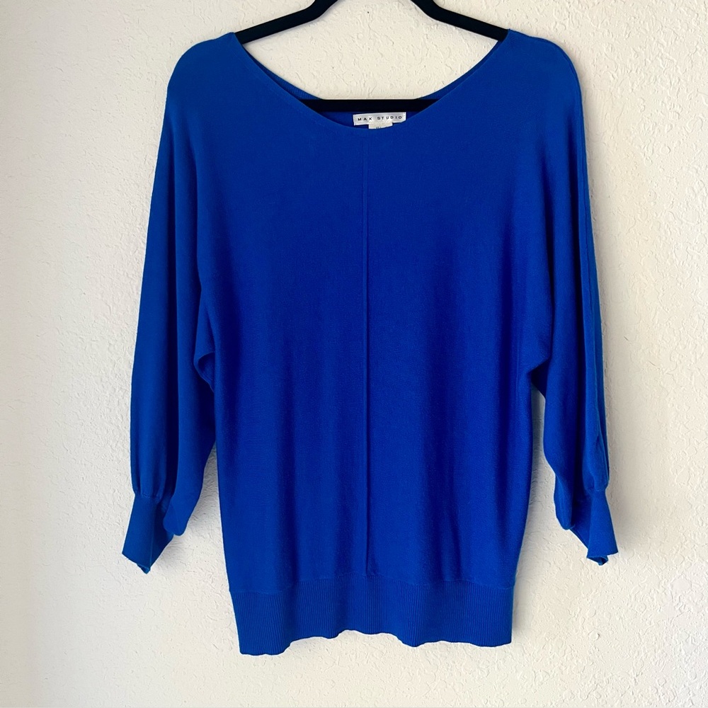 Max Studio Scoop Neck Dolman Bishop Balloon Sleeve Sweater Office Comfy Soft L